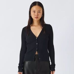 Good American Shine Rib Knit Cardigan, Black